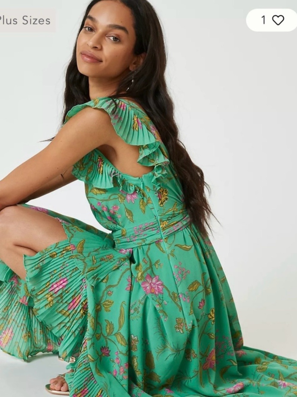 Anthropologie Green Floral Wrap Ruffle Dress, size 6. Like new. - Picture 3 of 9